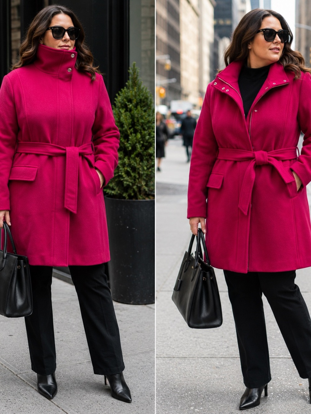 Laundry by Shelli Segal XL Fuchsia Pink Belted Zip Snap Coat 16 18